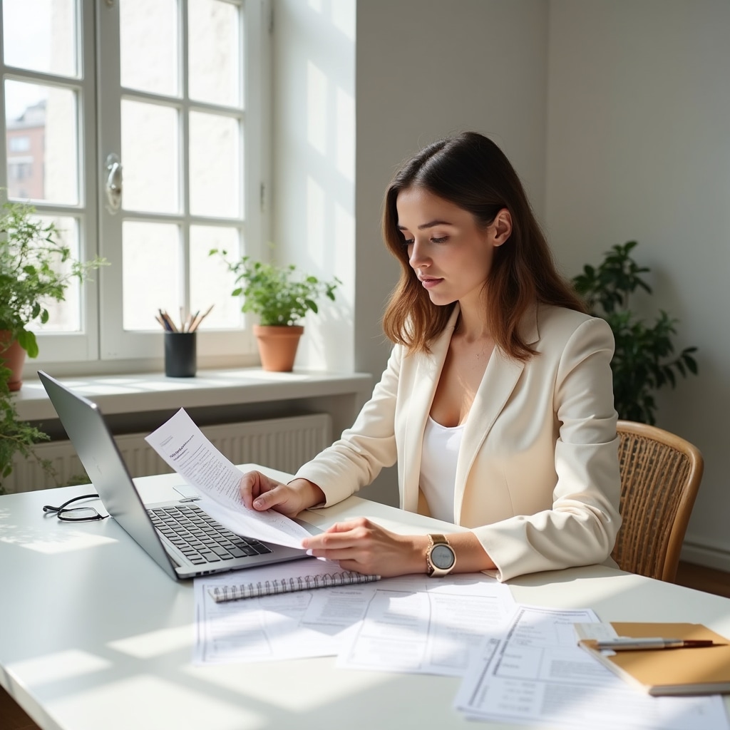 Professional workspace with career planning materials